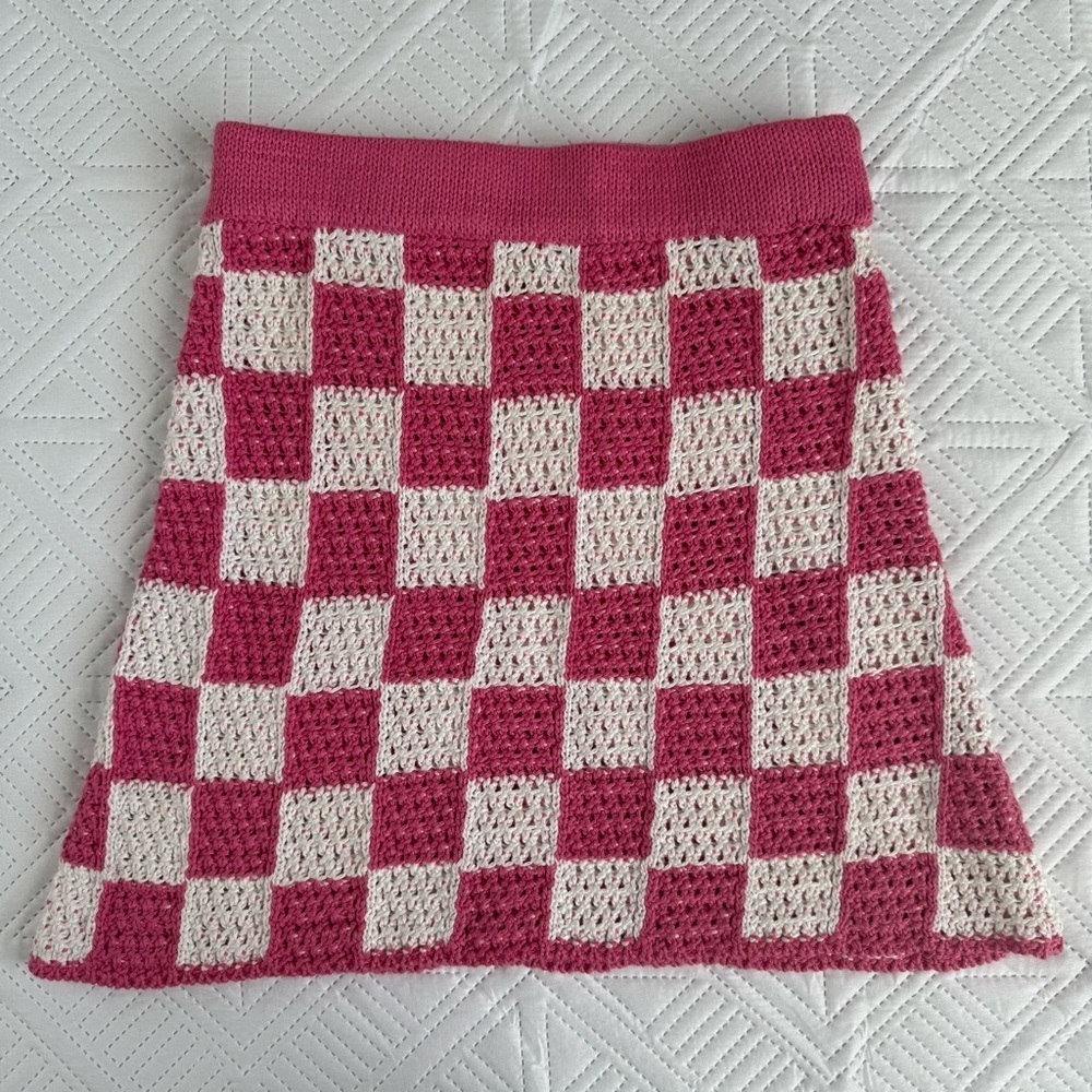Frankies Bikinis Jasper Crochet Skirt In Pink Checker Size Small - Picture 3 of 10